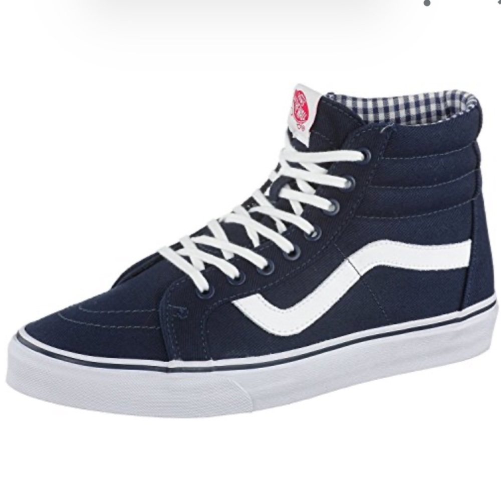 Vans Sk8-hi Twill and Gingham Navy Blue Hightop Sneaker Men’s 8 Women’s 9.5